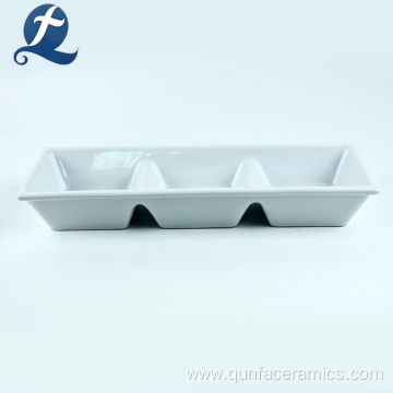 White Rectangle Seasoning Divider Ceramic Plate